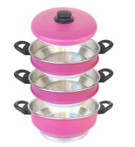 panela de vapor duplo color ROSA vaporeira para legumes peixes e frutos do mar