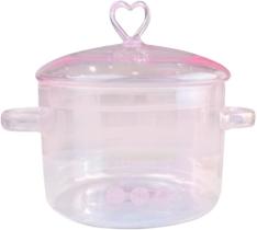 Panela de vidro com tampa e alça, panela de vidro transparente para sopa, macarrão, comida para bebê, rosa, 1500ML Panela de vidro com tampa e alça, panela de vidro transparente para sopa, macarrão, comida para bebê, rosa, 1500ML
