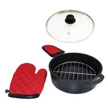 Panela Defumação Frigideira Multiuso Ferro Serragem Tv 25Cm