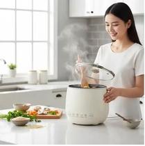 Panela Elétrica Mini Cozedor Arroz Caldos Multifuncional Antederente Cerâmica e tampa de vidro 1,8L Legumes 220v, 350W de potencia, acompanha colher