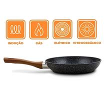 Panela Frigideira Antiaderente Preta 18/20/22/26/28cm Alumínio Baquelite Redonda Elétrico Indução Vitrocerâmico p/ Cozinha Dia das Mães Pais