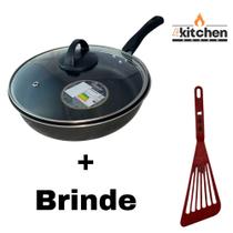 Panela Frigideira Antiaderente Teflon em Preto N-24 + Brinde Cor:Vermelho