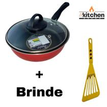 Panela Frigideira Antiaderente Teflon Vermelho 18cm + Brinde Cor:Amarelo