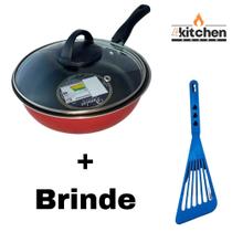 Panela Frigideira Antiaderente Teflon Vermelho 22cm + Brinde Cor:Azul