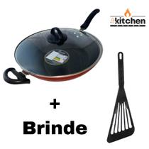 Panela Frigideira Tampa Wok Antiaderente Teflon n32 + Brinde