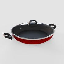 Panela Frigideira Wok 32cm Vermelha - 5 Camadas Antiaderente Tampa De Vidro - Ficone Reis Panela Frigideira Wok 32cm Vermelha - 5 Camadas Antiaderente Tampa De Vidro - Ficone Reis