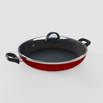 Panela Frigideira Wok 32cm Vermelha - 5 Camadas Antiaderente Tampa De Vidro - Ficone Reis