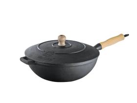 Panela Frigideira Wok Em Ferro Fundido Com Tampa 28 Cm