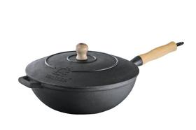 Panela Frigideira Wok Em Ferro Fundido Com Tampa 28 Cm