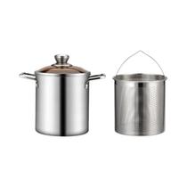 Panela Fritadeira De Aço Inoxidável 3L Com Cesto De Vapor Em Malha, Tampa E Pinça Para Tempura