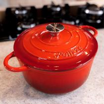 Panela Grande Caçarola 24cm Esmaltada Premium Ferro Fundido Com Inmetro Chama Forno Indução