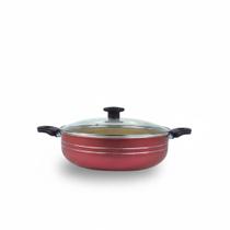 Panela Grande Frigideira Wok Silver Lines Cereja e Bege Antiaderente com alças Tampa. Panela Grande Frigideira Wok Silver Lines Cereja e Bege Antiaderente com alças Tampa.