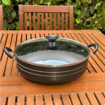 Panela Grande Frigideira Wok Silver Lines Preto Antiaderente com alças + Tampa.
