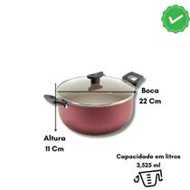 Panela Grande Teflon Antiaderente Caçarola Tampa Vidro No22