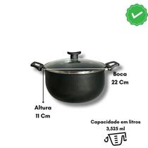 Panela Grande Teflon Antiaderente Caçarola Tampa Vidro No22