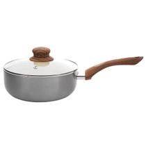 Panela Indução Antiaderente Revestimento Cerâmica Caçarola 16 cm Cabo Madeira Com Tampa