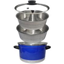 Panela Multiuso 3 em 1 Azul Alumínio com Tampa de Vidro