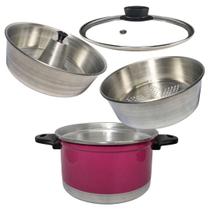 Panela Multiuso 3 em 1 Rosa Pink Alumínio com Tampa de Vidro