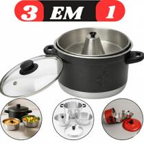 Panela Multiuso 3 em 1 Tampa de Vidro Forma de Pudim Banho Maria e Cozimento a Vapor Cuscuzeiro