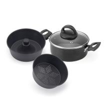 Panela Multiuso Antiaderente Tampa Vidro 20cm Preto Nacional