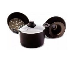 Panela Para Banho Maria Pudim Antiaderente Tampa Vidro 3 pçs Preto Panela Para Banho Maria Pudim Antiaderente Tampa Vidro 3 pçs Preto