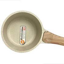 Panela Pequena 18cm Revestimento Antiaderente Pó De Mármore Cor Off White Alça em Bambu