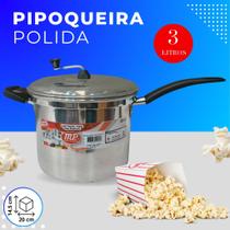 Panela Pipoqueira 3,0L Aluminio Polido Com Cabo Utensilios Cozinha Pipoca Doce Salgada Gourmet