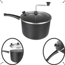 Panela Pipoqueira de Alumínio Grande Forte Com Tampa De Vidro 4L cor Vermelho Preto Antiaderente