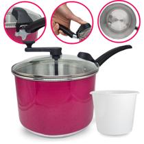 Panela Pipoqueira N20 Rosa Alumínio com Tampa de Vidro 4 Litros Balde de Pipoca