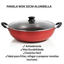 Panela Premium Wok Antiaderente Com Tampa De Vidro 32cm Cor Grafite e Creme/Cereja Panela Premium Wok Antiaderente Com Tampa De Vidro 32cm Cor Grafite e Creme/Cereja