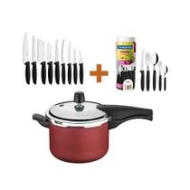 Panela Pressão 4,5L +Faq 30Pç Preto +Cj Facas 9Pç Tramontina