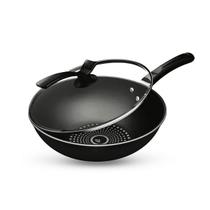 Panela Preta Wok Aluminio Teflon 32cm 5l Antiaderente Grande Com Tampa de Vidro