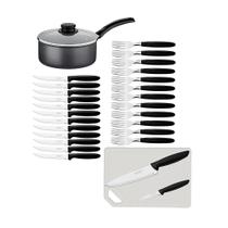 Panela Turim Alumínio Chumbo Antiaderente 1,4l + Cojunto Ipanema 24pc + Tábua e Facas - Tramontina Panela Turim Alumínio Chumbo Antiaderente 1,4l + Cojunto Ipanema 24pc + Tábua e Facas - Tramontina
