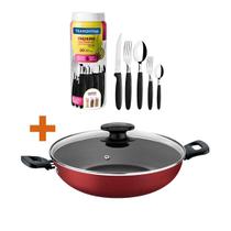 Panela Wok 28Cm Loreto Vermelho + Faqueiro 30Pç - Tramontina