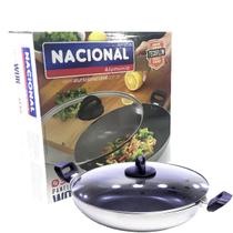 Panela wok antiaderente 28cm c/ tampa de vidro nacional