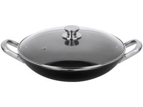 Panela Wok Antiaderente Multiflon de Alumínio - com Tampa Profissional Preto 34cm Panela Wok Antiaderente Multiflon de Alumínio - com Tampa Profissional Preto 34cm