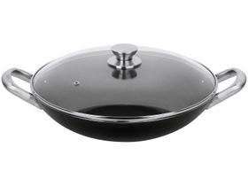 Panela Wok Antiaderente Multiflon de Alumínio - com Tampa Profissional Preto 34cm