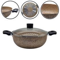 Panela Wok Antiaderente N24 com Tampa de Vidro Colore Bege