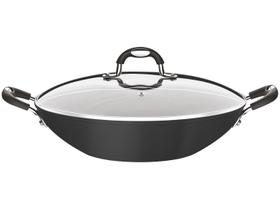 Panela Wok Antiaderente Tramontina de Alumínio com Tampa Mônaco Preta 32cm