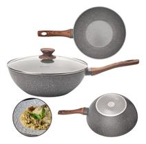 Panela Wok Cerâmica com Tampa 28 Cm Grafito Indução Mimo Style
