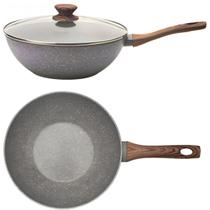 Panela Wok Cerâmica com Tampa 28 Cm Grafito Indução Mimo Style Panela Wok Cerâmica com Tampa 28 Cm Grafito Indução Mimo Style