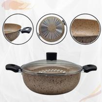 Panela Wok Colore 24cm Tampa de Vidro e Alça AA Cor Bege