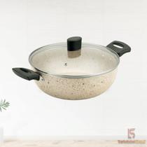 Panela Wok Colore 24cm Tampa de Vidro e Alça AA Cor Bege, Cinza e Vermelho Panela Wok Colore 24cm Tampa de Vidro e Alça AA Cor Bege, Cinza e Vermelho