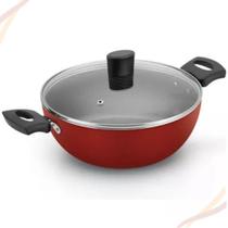 Panela Wok Colore 24cm Tampa de Vidro e Alça AA Cor Vermelha Panela Wok Colore 24cm Tampa de Vidro e Alça AA Cor Vermelha