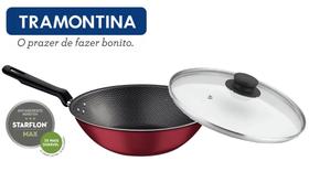 Panela Wok Com Tampa 3,6 Litros 28cm Antiaderente Tramontina Loreto Vermelho