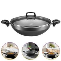 Panela Wok com Tampa Supra 4,3 L Antiaderente Superflon Preto Mta Panela Wok com Tampa Supra 4,3 L Antiaderente Superflon Preto Mta