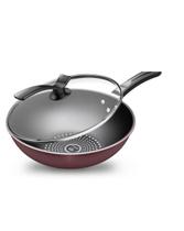 Panela Wok com Tampa Vermelha Antiaderente 32cm Indução Gás