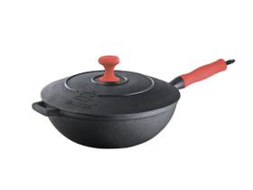 Panela Wok em Ferro Fundido com Cabo Silicone Vermelha 28cm