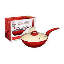 Panela Wok Euro de Alumínio antiaderente cerâmico com Tampa - Intense Dolce Vita Vermelha 28cm