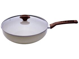 Panela Wok Multiflon com Tampa de Alumínio Antiaderente Petra Bege 28cm